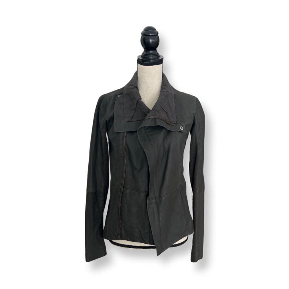 Veda for Scoop dark gray leather cotton casual jacket size S